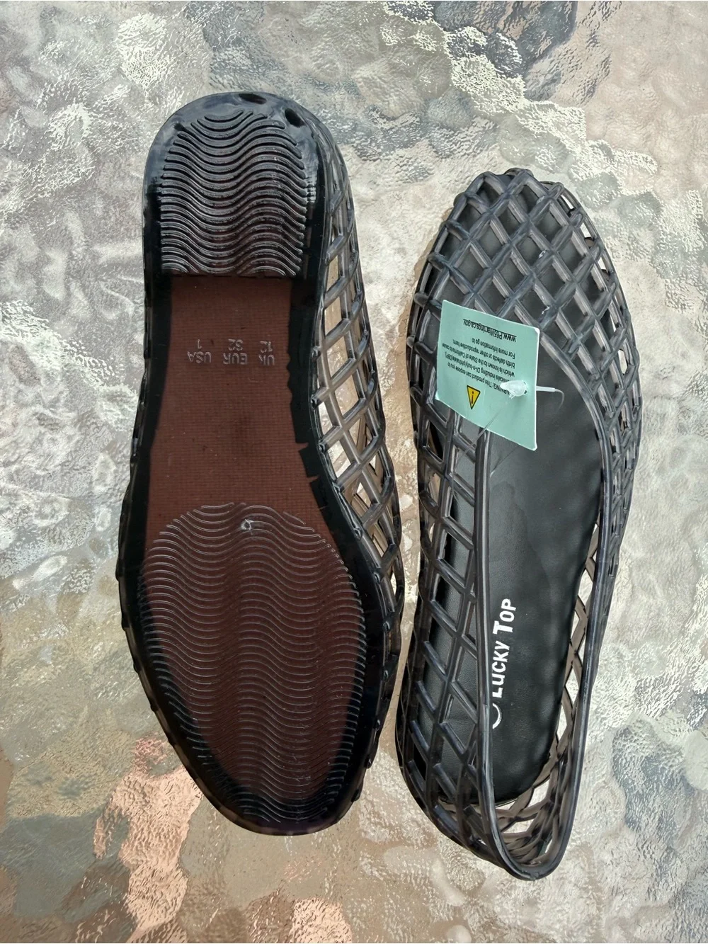 Lucky Top Ashley-1K Girls Black Mesh Jelly Ballet Flats Shoes Youth Size 1